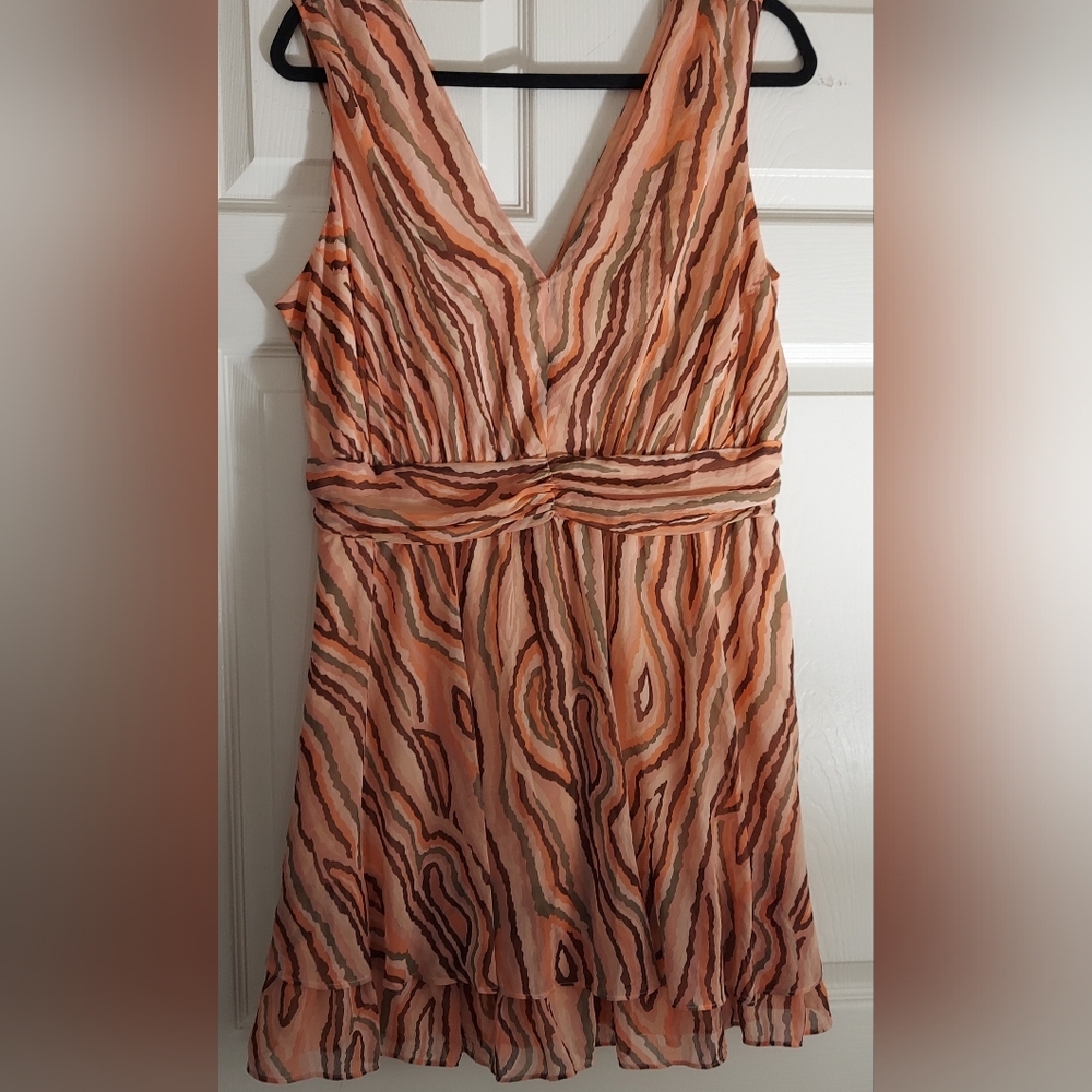 Bar III Peach and Brown Swirl Midi Dress